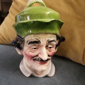 Vintage Tobacco Jar/humidor.  Older Man Face. Beautiful Coloring!